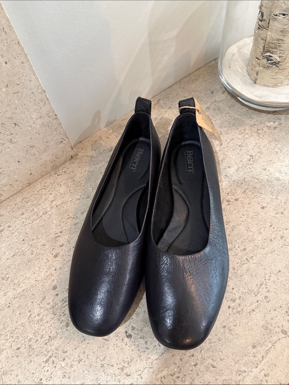 Born Women's Black Leather Slip-On Ballet Flats